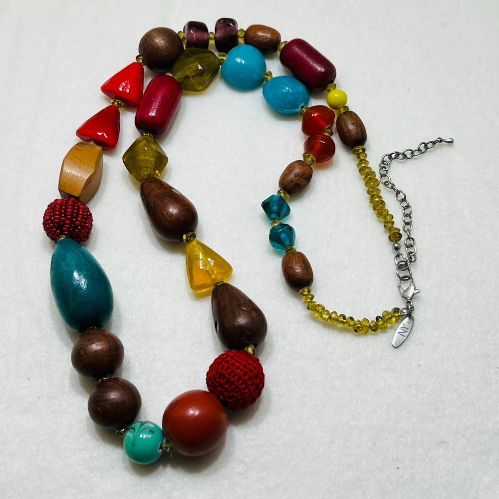New York and Company Mixed Media Chunky Colorful Necklace Wood Glass Ceramic